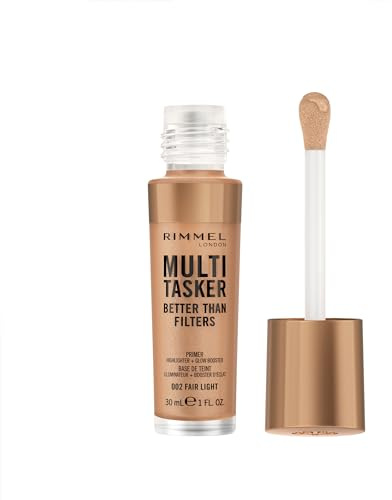 Rimmel Multi Tasker Better Than Filters, 3 in 1 Face Primer, Glow Booster and Highlighter, Flawless Finish, Infused with Vitamin C and E, Maxi Soft Applicator, Vegan, 30ml