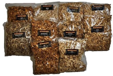 Räucherchips Mix 10×200g – Apfel, Kirsche, Buche, Hickory, Ahorn, Walnuss, Erle, Birke, Eiche, Esche | 2kg Smoker Woodchips Set von Smokerholz24 BBQ