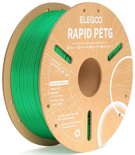 ELEGOO Rapid PETG Filament 1.75mm Grün 1 KG, High Speed 600mm/s 3D Drucker Filament Maßgenauigkeit +/- 0.02 mm, 1kg Pappspule(2.2lbs) Passend für die Meisten 3D Printer