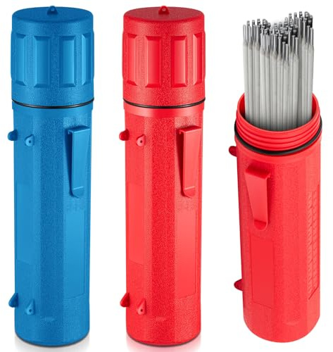 Zonon 2 Pcs Welding Rod Storage Tube 14 Inch Stick Electrode Storage Container Airproof Waterproof Canister (holds 350mm / 13.7in Rods)(Red and Blue)
