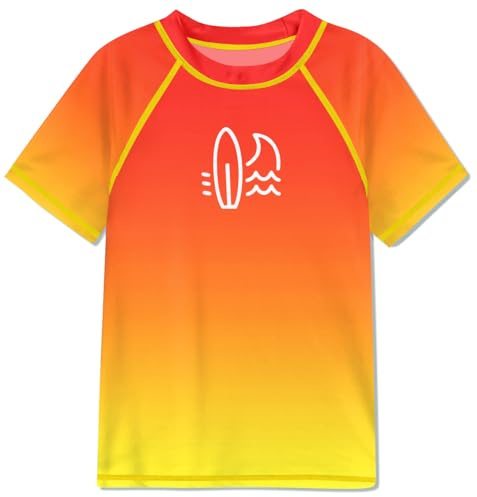 BesserBay Sun Protection Boys Swim Shirt Short Sleeve Rash Vest Quick Dry Kids Beach Swimming Shirts Swim Top Orange Gradient 13-14 Years