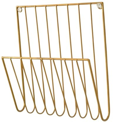 Gralara Stylish Wall Mounted Magazine Rack Elegant Hanging Wall File Holder Wall File Organizer Storage Rack Newspaper Holder Book Storage Mail Organizer for Letters for Home Office Decor , Gold
