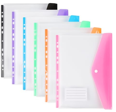 Buste in plastica A4 perforate, 11 fori, cartelle raccoglitori espandibili per 2/3/4 anelli, porta documenti con bottone a pressione ed etichetta, fogli mobili trasparenti per ufficio, scuola e casa
