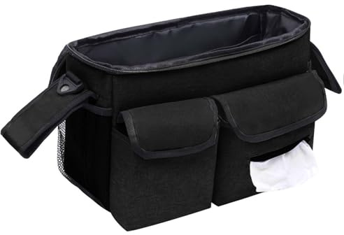 Eclove Bolso Silla Paseo Bebe, Universal Organizador para Cochecito, con Portavasos, Bolsa Desmontable para Correa,Almacenamiento Grande,Se Adapta a la Mayoría de Los Cochecitos,Negro