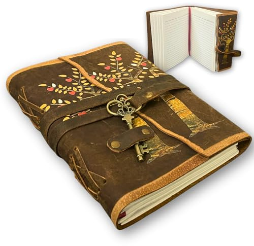 URBAN LEATHER Diario de piel con diseño de árbol de la vida para hombres y | Cuaderno de bocetos de cuero vintage Wich A5 A6 18 cm 160 200 marrón genuino dibujo real aniversario cumpleaños viaje regalo