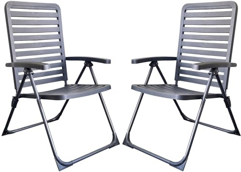 QMBasic Gartenstühle 2er Set - Outdoor Klappsessel mit Armlehnen aus wetterfestem Kunststoff - Gartenstuhl klappbar - Hochlehner Klappstuhl - Outdoor