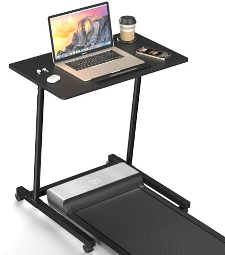 Eocnrhe Treadmill Desk, Mobile Small Standing Desk with Wheels for Walking Pad, Portable Table for Laptop, Rolling Table Adjustable Height, Bedside Table，Black