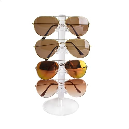 Rangement Lunettes, Porte Lunettes en Acrylique Transparent Support pour 4 Lunettes, Rangement Lunette de Soleil Presentoir avec Base Stable, pour Maison Bureau Table Chevet, Organisation Compacte
