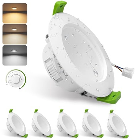 GY Set da 6 Classe B Faretti LED da Incasso per Cartongesso Dimmerabil, 4.5W 708LM Faretti LED Soffitto 3000K Caldo 4000K Neutro 6500K Freddo Regolabili, IP44 Luci da Incasso per Bagno, Φ80-95mm