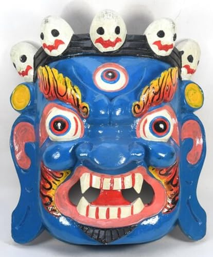 QT S Handgjord Bhairab trämask av hinduisk gud Bhairab för dekorativ vägghängande Lord Mahakal Bhairab trämask bästa presenten på Halloween handgjord i Nepal