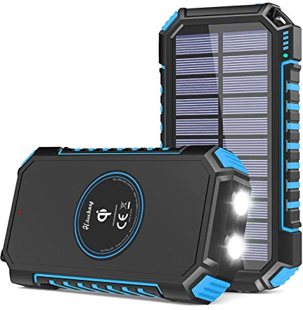 Hiluckey Cargador Solar 26800mAh Power Bank Portátil Batería Externa Inalámbrico con USB C Carga Rápida, 4 Salidas para Smartphones, Tablets