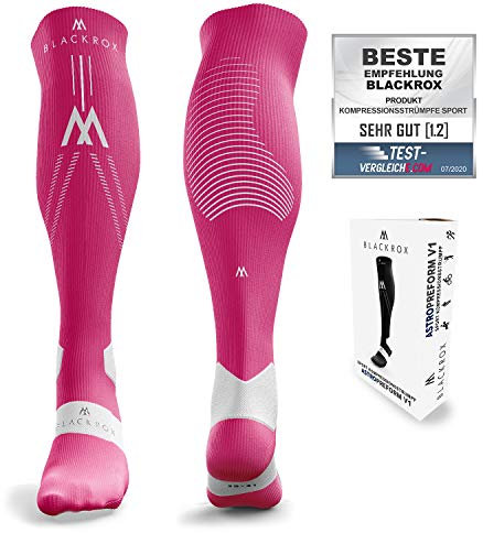 BLACKROX Kompressionsstrümpfe Sport Astropreform Kompressionssocken Vergleichssieger Sportkompressionsstrumpf Laufstrümpfe Fussball Damen Herren Lang Compressions Socks (Pink, S-M)