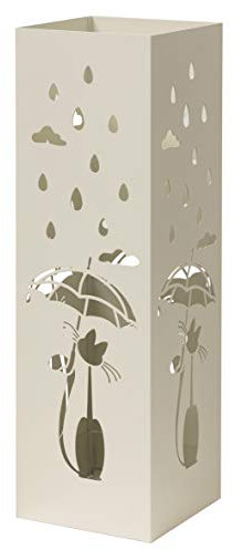 Baroni Home Portaombrelli Design Moderno Porta Ombrelli in Metallo Bianco con Gatto con 2 Gancini e Vaschetta Scolapioggia Rimovibile 15,5X15,5X49 cm