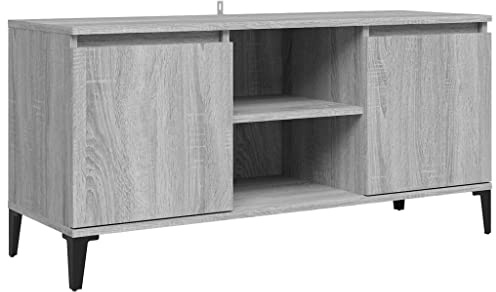 vidaXL Mueble de TV con Patas Soporte Mobiliario Armario Aparador Salón Sala de Estar Dormitorio Decoración de Metal Gris Sonoma 103,5x35x50 cm
