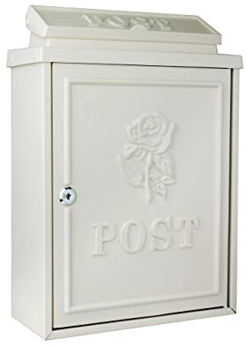 AuraHome Vintage Weatherproof Post Box Classic Rose Design-Lockable Heavy Duty Secure Wall Mounted Letter Mail for Walls/Gates/Garages.Charming easy to fit Cream POST with Cream Rose Improved Design