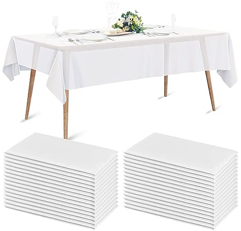 rngwaper 20PCS Nappes Jetables Imperméable, 140 x 200cm Nappes Imperméable en PEVE Jetables Rectangulaires Nappe Blanche Couverture de Table de Fête pour Pique-Nique Barbecue, Mariages, Banquet