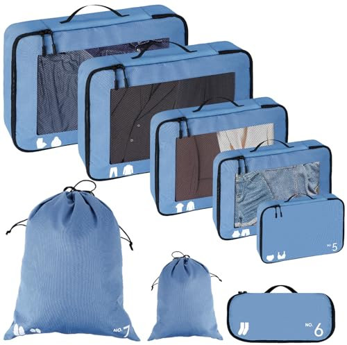 Koffer Organizer Set, Koffer Organizer 8-Teilig, Packing Cubes Reißfest, Packwürfel Travel Organizer, Packtaschen mit Seriennummer Zur Aufbewahrung Zu Hause Und Zum Verpacken Auf Reisen