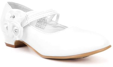 Scarpe Eleganti da Bambina in Vernice Tacco Basso con Decori Floreali - Ideali per Matrimoni e Comunioni misurare 27