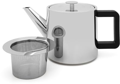 Bredemeijer liten glänsande tekanna 1,1 liter dubbelväggig & filter – kanna av rostfritt stål i norsk design – för längre het tenjutning