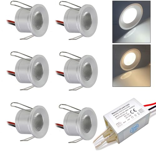 kpslucerna Mini LED Spot 2W 6Stk. DC 12V Strahler, IP65 Wasserdicht Spotlights Downlight Einbaustrahler, 25mm Klein Einbau Vitrinenbeleuchtung für Schrank Küche Decke Badezimmer Treppen(Warmweiß)
