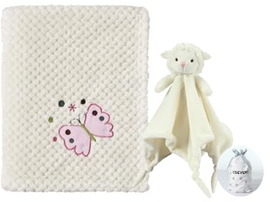 CREVENT Set di coperte morbide e accoglienti per bambini e bambine + coperta di sicurezza, set con sacchetto regalo per neonati (avorio)