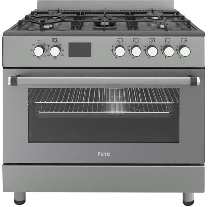 Ferre F9S50E7-GRD 90cm Dual Fuel Range Cooker With Double Turbo Fan & Wok Burner - Dove Grey