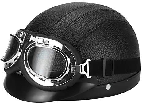 Moped Helm Retro Halbschale Roller-Helm Halbschalenhelm Halbhelme Motorradhelm Frauen Mofa Helm Mit Fahrradbrille Fahrradvisier Chopper Helm Mit ECE Genehmigt Baseballmütze-Helm