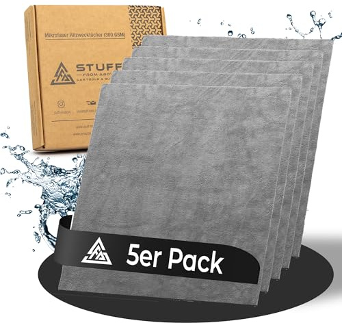 stuff from above® 5 panni in microfibra premium per auto 300GSM (senza bordo), 100% senza pelucchi, assorbenti, morbidi, in microfibra per vernice auto e pozzetti per lucidare, asciugare e pulire, 40