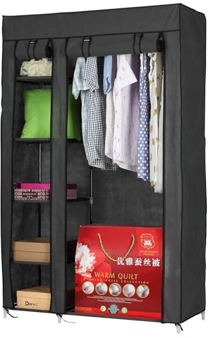 HERSIG - Armario de Tela para Ropa Resistente con Cremallera, Organizador de Gran Capacidad para Dormitorio y Trastero, Estructura Reforzada y Funda Transpirable Anti-Polvo, 110x45x175cm