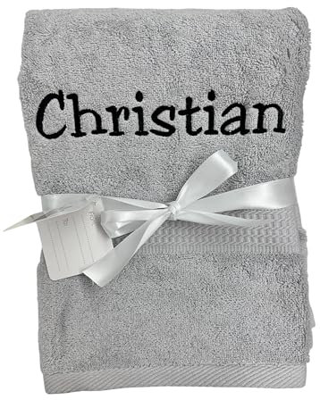 KIDDI-MEDIA Handtuch mit personalisierter Bestickung wie z.B. Name/Verschiedene Größen und Farben | 500 g/m² | 100% Baumwolle Frottier (Hellgrau, 70 x 140 cm)