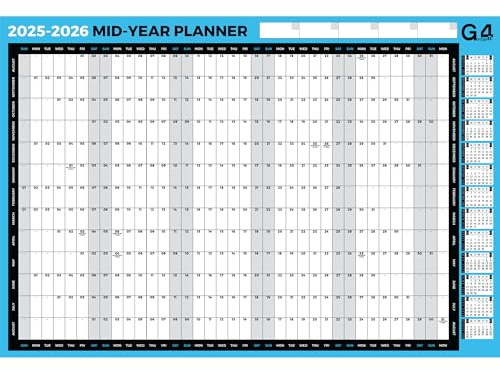 G4GADGET Academic Wall Planner 2025 2026 Laminated | Large A1 Yearly Wall Calendar (85cm x 58cm) | 13-Month Mid-Year Planner with UK Holidays for Home, Office & School