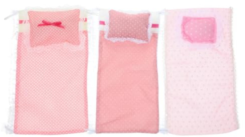 Totority 3sets Miniature Dollhouse Bedding Accessories Adorable Dollhouse Bedroom Furniture with Doll Bed Pillows Playhouse Toys for Creative Imaginative Play
