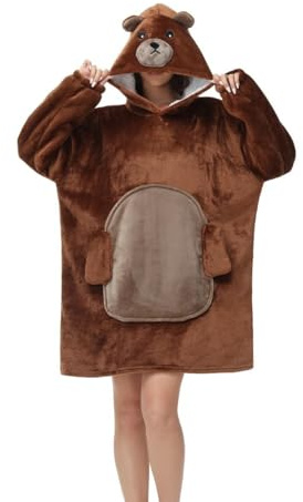 chuangminghangqi Kuscheldecke zum Anziehen mit Ärmeln und Kapuze Winter Comfy und Warm Sofadecke Unisex Übergroßes Braunbär Decken Pulli Damen Lustige Riesen Hoodie Decke