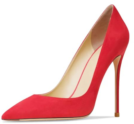 Zapatos de Novia Mujer de Ante Tacones de Aguja 10CM Punta Afilada Tacones Altos Clásicos Zapatos de Corte para Banquete y Eventos Formales, Rojo,41 EU