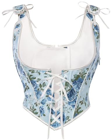 Scarlet Darkness Corset Tops for Women Underbust Floral Print Vintage Bustier Top Blue Peony Floral Size 8