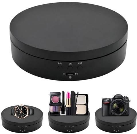 JASOLYI 360° Rotating Display Stand, Automatic Mute Rotating Turntable 13.8cm Angle and Direction Adjustable Turntable for Theme Exhibition, Window Display, Product Display(black,matte)