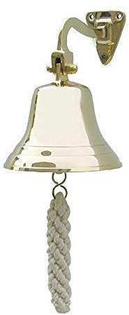 linoows Schiffsglocke mit Wandhalter und Bändsel, Wand Glocke, Messing Ø 10 cm