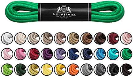 Mount Swiss Luxury Schuhbänder I Wasserabweisende und reißfeste Schnürsenkel rund ø 2-3 mm aus feiner Baumwolle/gewachst Farbe: Green, Länge: 80 cm