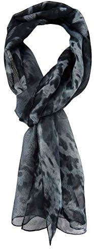 TigerTie - Sciarpa unisex in chiffon, motivo leopardato, 160 x 36 cm grigio antracite/nero. Taglia unica