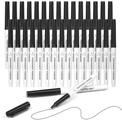Shuttle Art Permanent Marker, 30 schwarze Permanentmarker mit ultra-feiner Spitze, wasserfest, Filzstifte, für Kunststoff, Stein und Glas zum Bemalen geeignet