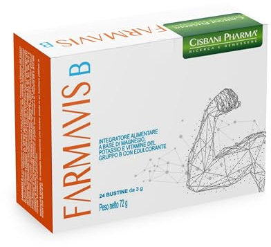 Farmavis B, Magnesio E Potassio Con Complesso Vitamine B, Gusto Arancia, Potassio E Magnesio Con B1, B2, B3, B5, B6, B12, Acido Folico - 24 Bustine Solubili