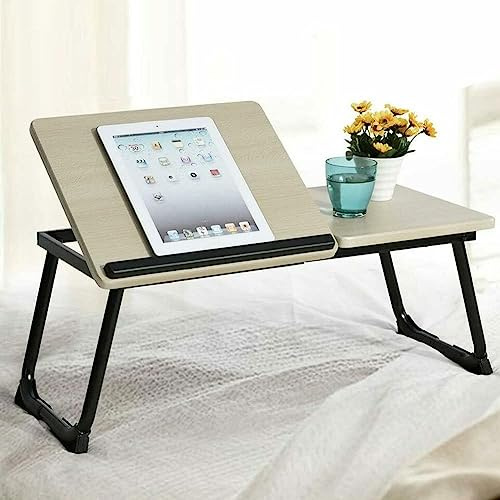 BAKAJI Tavolino Vassoio Colazione da Letto Divano Tavolo Porta Tablet Notebook PC Laptop Struttura in Metallo Pieghevole Leggio Piano in Legno Inclinabile Dimensione 65 x 30 cm (Nero)