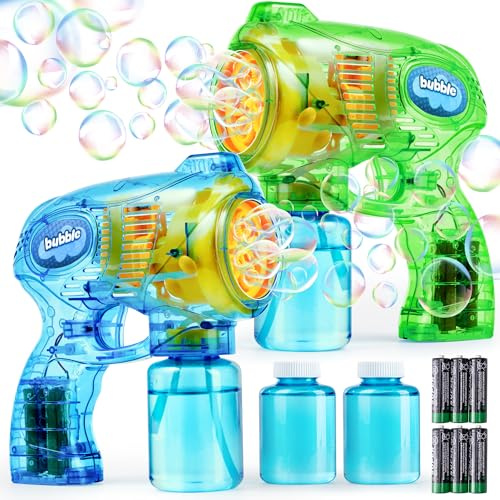 JOYIN Kit de 2 pistolas de burbujas con máquina automática de burbujas para actividades al aire libre e interior de los niños, juguete de verano