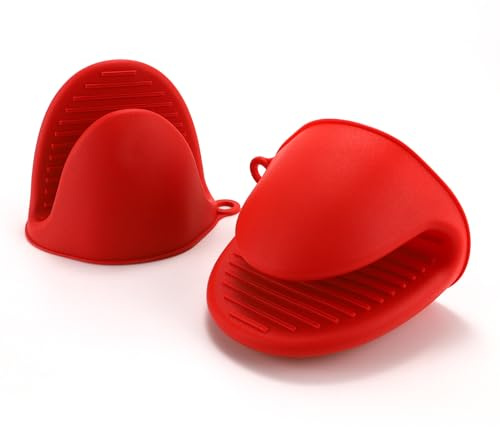 Ofenhandschuh aus dickem Silikon, Mini-Ofenhandschuh, hitzebeständig, zum Backen, Kochen, Grillen (Rot)