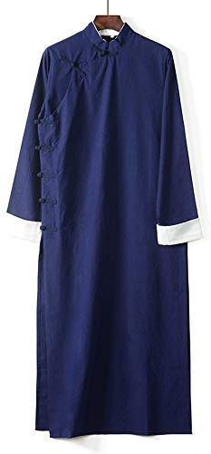 FOoTY Adult Kungfu Costume Tai Chi Chinese Traditional Suit Mandarin Cotton Martial Arts Uniforms Long Shirt (L, 1# Navy)