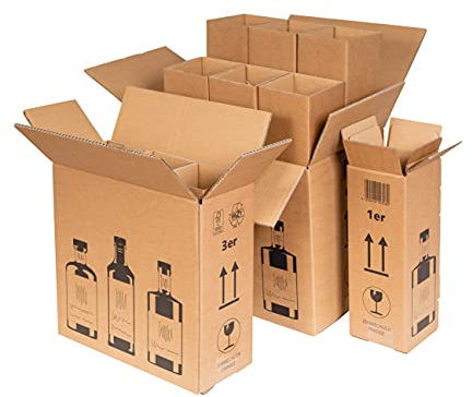 karton-billiger | Flaschenversandkarton für 6 Gin-Flaschen | Spirituosen | Versandkarton | Ginkarton | 5 Stück
