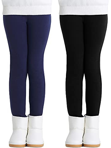 Adorel Leggins Térmicos Pantalón Forros Algodón para Niñas Pack de 2 Negro & Azul Marino 10-11 Años (Tamaño del Fabricante 160)