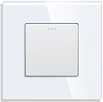 CNBINGO Rocker Knopfschalter, Modernem Kristallglas Weiß Wandplatte, Einzelner Lichtschalter, 1 Fach, 1- poliger Ausschalter