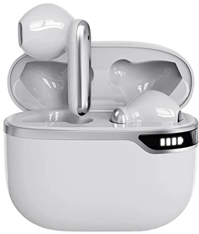 BJ Wireless Earbuds, Bluetooth Earphones Ear Buds Clear Call Noise Cancelling Cordless Headset, IPX7 Waterproof Headphones with Touch Control, 24 Hrs Compatible with Iphone & Android, White