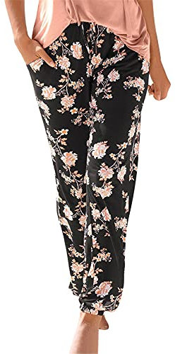 Damen Pant Lange Haremshose Schlupfhose Boho Strandhose Leicht Freizeithose Loose Sommerhose Frauen Hose mit Taschen Straight Bein Hose Sommerhose Stoffhose Jogginghose Yogahose